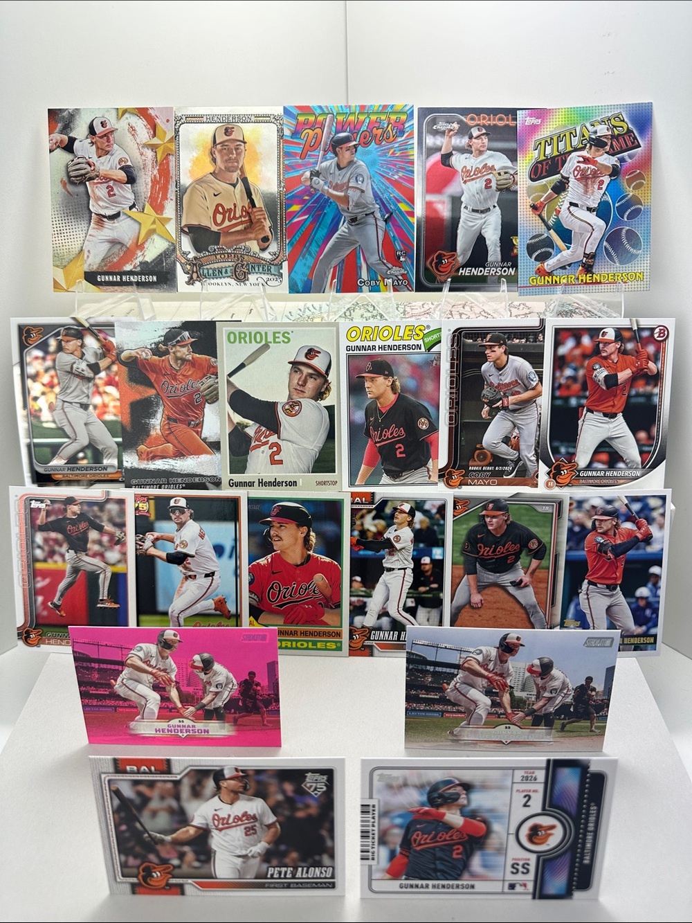 Gunnar Henderson & Coby Mayo rookie/Power Players/Pete Alonso Orioles lot of 21